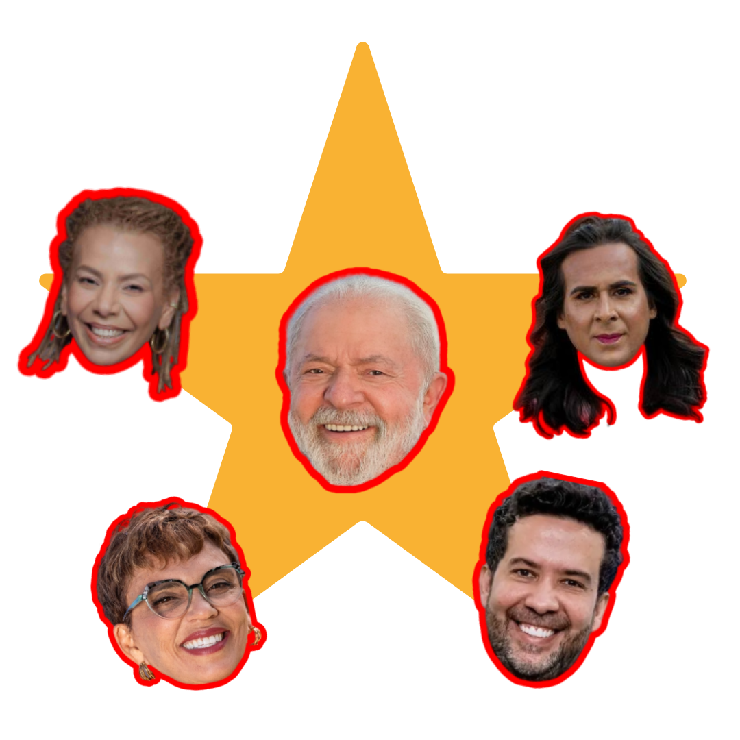 Estrela com rostos do time Áurea, Marília, Lula e aliados